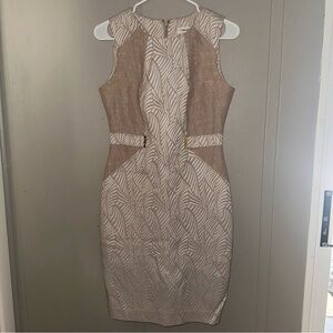 Calvin Klein Beige Leaf Pattern Midi Dress